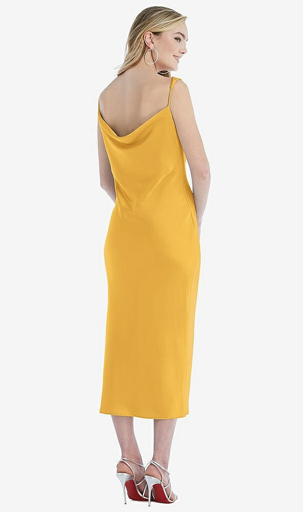 Back View - NYC Yellow Asymmetrical One-Shoulder Cowl Midi Slip Dress
