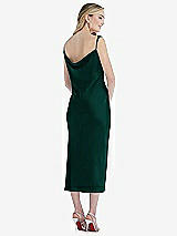 Rear View Thumbnail - Evergreen Asymmetrical One-Shoulder Cowl Midi Slip Dress