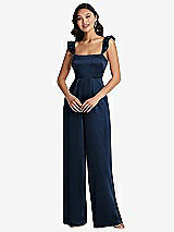 Front View Thumbnail - Midnight Navy Ruffled Sleeve Tie-Back Jumpsuit with Pockets