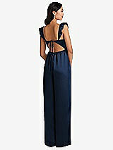 Rear View Thumbnail - Midnight Navy Ruffled Sleeve Tie-Back Jumpsuit with Pockets