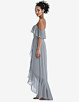 Side View Thumbnail - Platinum Off-the-Shoulder Ruffled High Low Maxi Dress
