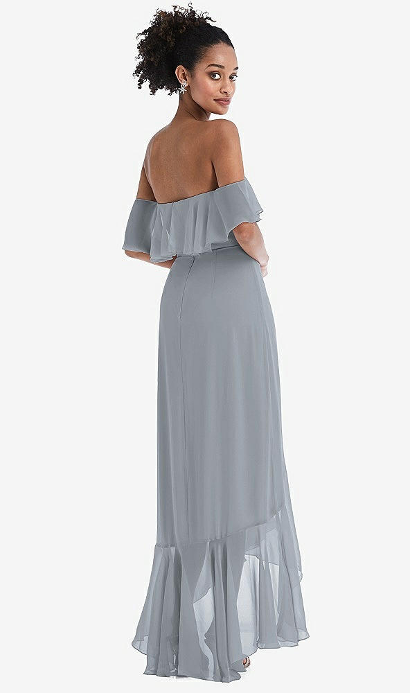 Back View - Platinum Off-the-Shoulder Ruffled High Low Maxi Dress