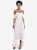 Front View Thumbnail - Watercolor Print Off-the-Shoulder Ruffled High Low Maxi Dress