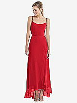 Front View Thumbnail - Parisian Red Scoop Neck Ruffle-Trimmed High Low Maxi Dress