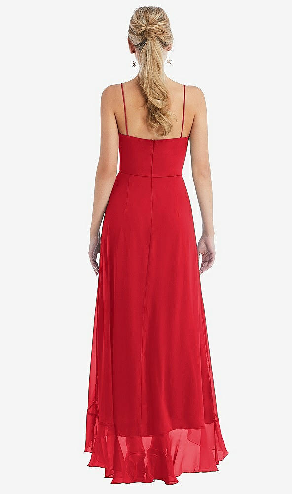 Back View - Parisian Red Scoop Neck Ruffle-Trimmed High Low Maxi Dress