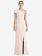 Front View Thumbnail - Blush One-Shoulder Cap Sleeve Trumpet Gown with Front Slit