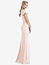 Side View Thumbnail - Blush One-Shoulder Cap Sleeve Trumpet Gown with Front Slit