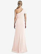 Rear View Thumbnail - Blush One-Shoulder Cap Sleeve Trumpet Gown with Front Slit