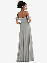 Rear View Thumbnail - Chelsea Gray Off-the-Shoulder Ruffle Cuff Sleeve Chiffon Maxi Dress