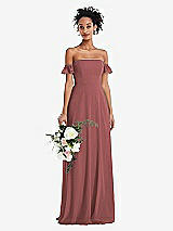 Alt View 1 Thumbnail - English Rose Off-the-Shoulder Ruffle Cuff Sleeve Chiffon Maxi Dress