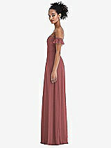 Side View Thumbnail - English Rose Off-the-Shoulder Ruffle Cuff Sleeve Chiffon Maxi Dress