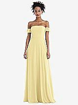 Front View Thumbnail - Pale Yellow Off-the-Shoulder Ruffle Cuff Sleeve Chiffon Maxi Dress
