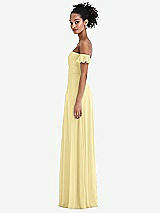 Side View Thumbnail - Pale Yellow Off-the-Shoulder Ruffle Cuff Sleeve Chiffon Maxi Dress