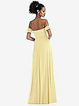 Rear View Thumbnail - Pale Yellow Off-the-Shoulder Ruffle Cuff Sleeve Chiffon Maxi Dress
