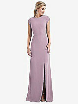 Front View Thumbnail - Suede Rose Cap Sleeve Open-Back Trumpet Gown with Front Slit