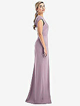 Side View Thumbnail - Suede Rose Cap Sleeve Open-Back Trumpet Gown with Front Slit