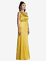 Side View Thumbnail - Marigold One-Shoulder Draped Satin Maxi Dress