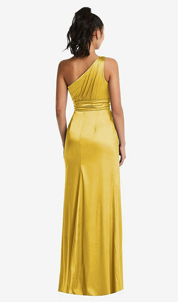 Back View - Marigold One-Shoulder Draped Satin Maxi Dress