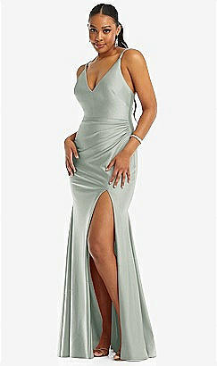 Cowl-neck Open Tie-back Stretch Satin Mermaid Bridesmaid Dress