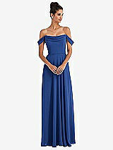 Front View Thumbnail - Classic Blue Off-the-Shoulder Draped Neckline Maxi Dress