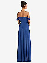 Rear View Thumbnail - Classic Blue Off-the-Shoulder Draped Neckline Maxi Dress