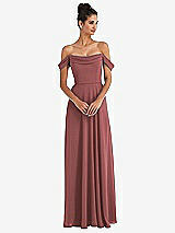 Front View Thumbnail - English Rose Off-the-Shoulder Draped Neckline Maxi Dress