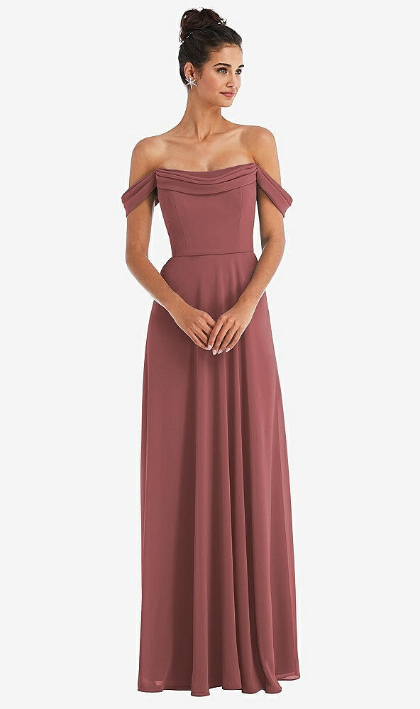 Front View - English Rose Off-the-Shoulder Draped Neckline Maxi Dress