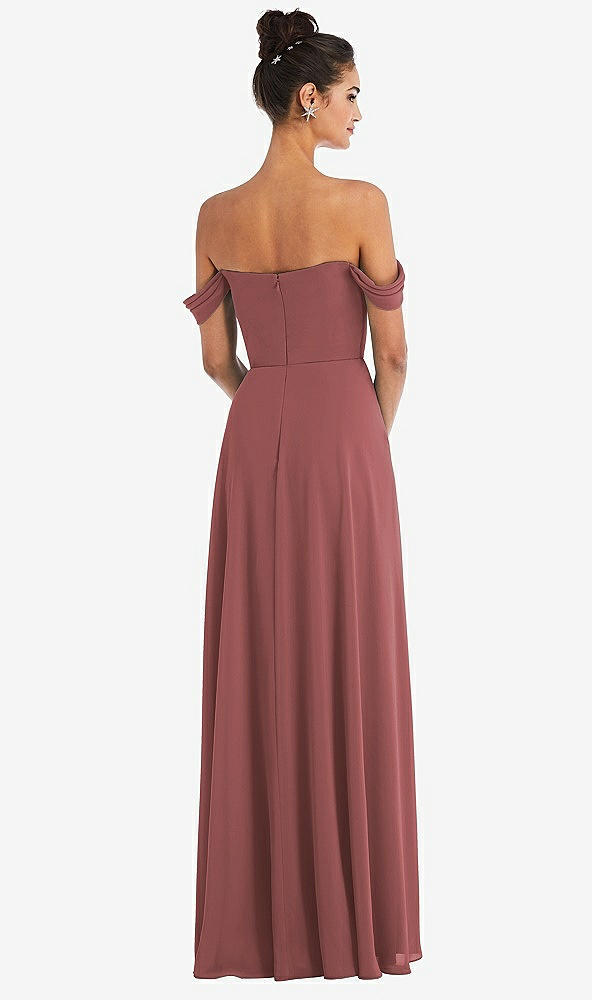 Back View - English Rose Off-the-Shoulder Draped Neckline Maxi Dress