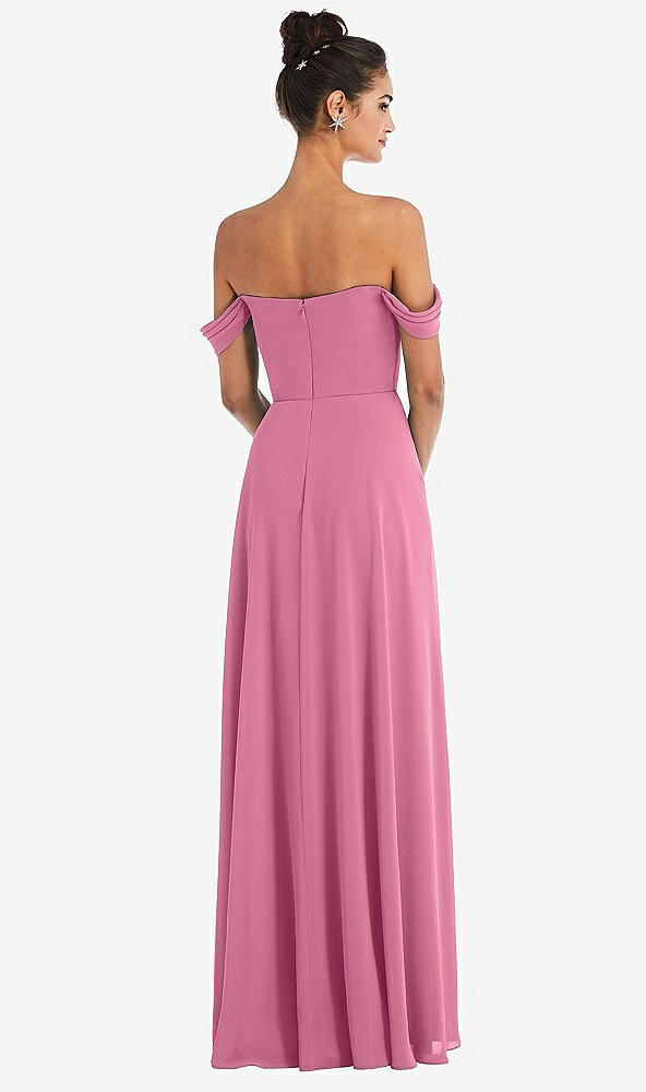 Back View - Orchid Pink Off-the-Shoulder Draped Neckline Maxi Dress