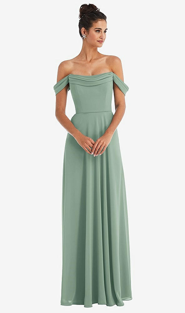 Front View - Seagrass Off-the-Shoulder Draped Neckline Maxi Dress