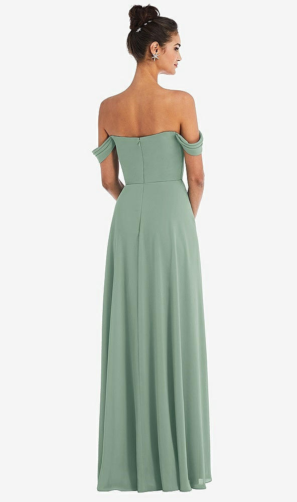 Back View - Seagrass Off-the-Shoulder Draped Neckline Maxi Dress