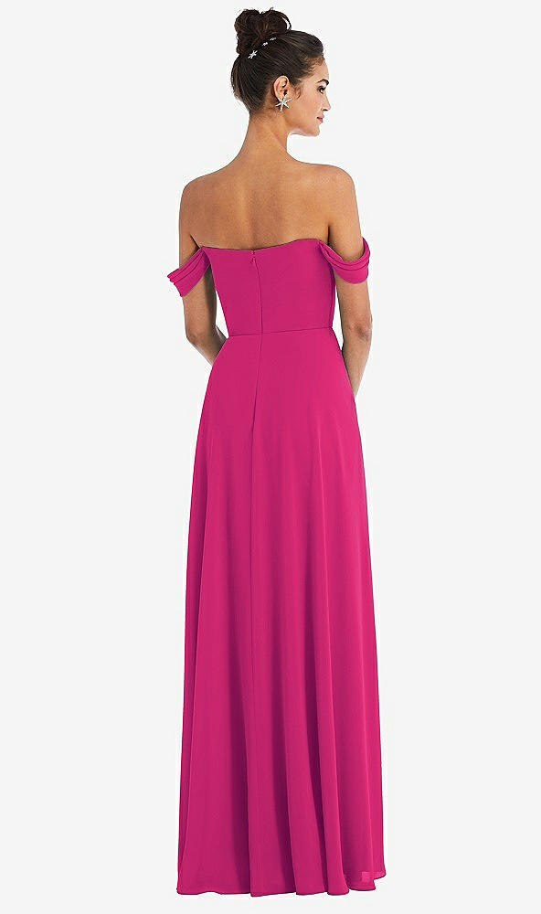 Back View - Think Pink Off-the-Shoulder Draped Neckline Maxi Dress