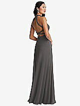 Front View Thumbnail - Caviar Gray Stand Collar Halter Maxi Dress with Criss Cross Open-Back