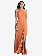 Rear View Thumbnail - Sweet Melon Stand Collar Halter Maxi Dress with Criss Cross Open-Back