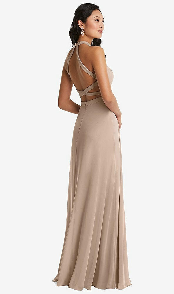 Front View - Topaz Stand Collar Halter Maxi Dress with Criss Cross Open-Back