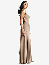 Side View Thumbnail - Topaz Stand Collar Halter Maxi Dress with Criss Cross Open-Back