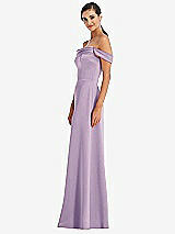 Alt View 2 Thumbnail - Pale Purple Draped Pleat Off-the-Shoulder Maxi Dress
