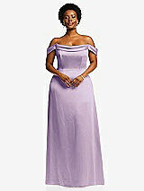 Front View Thumbnail - Pale Purple Draped Pleat Off-the-Shoulder Maxi Dress