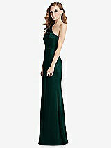 Side View Thumbnail - Evergreen Shirred One-Shoulder Satin Trumpet Dress - Maddie