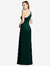 Rear View Thumbnail - Evergreen Shirred One-Shoulder Satin Trumpet Dress - Maddie