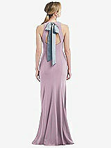 Front View Thumbnail - Suede Rose & Mist Cutout Open-Back Halter Maxi Dress with Scarf Tie