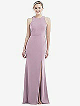 Rear View Thumbnail - Suede Rose & Mist Cutout Open-Back Halter Maxi Dress with Scarf Tie