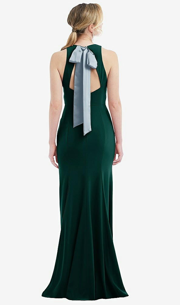 Front View - Evergreen & Mist Cutout Open-Back Halter Maxi Dress with Scarf Tie
