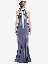 Front View Thumbnail - French Blue & Mist Cutout Open-Back Halter Maxi Dress with Scarf Tie