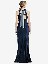 Front View Thumbnail - Midnight Navy & Mist Cutout Open-Back Halter Maxi Dress with Scarf Tie