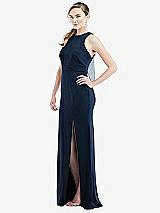 Side View Thumbnail - Midnight Navy & Mist Cutout Open-Back Halter Maxi Dress with Scarf Tie