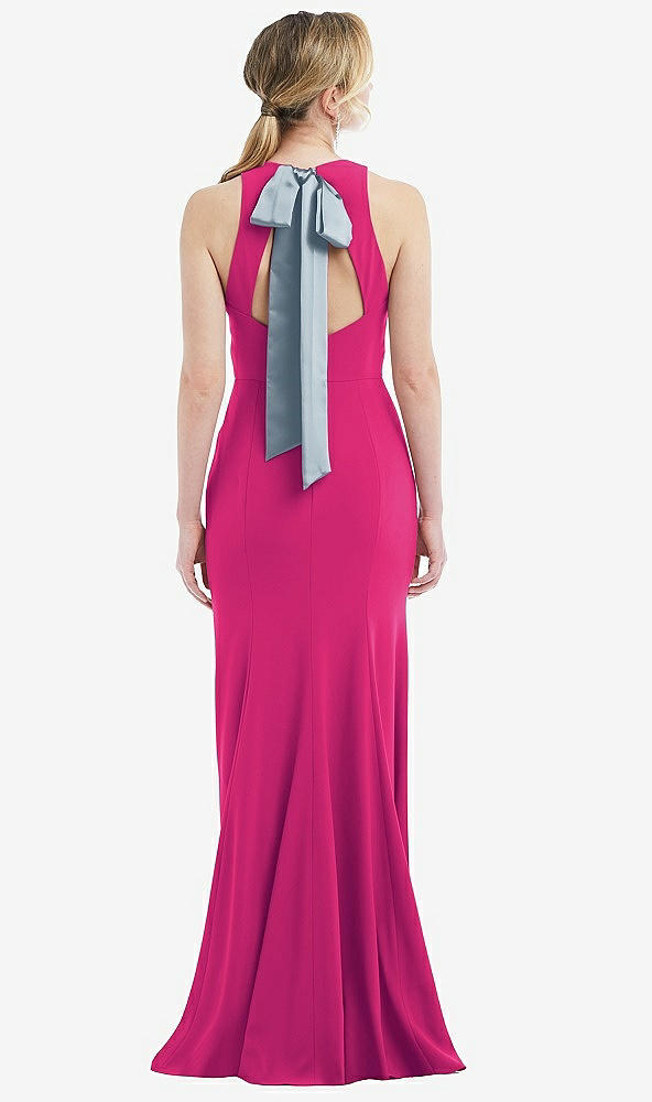 Front View - Think Pink & Mist Cutout Open-Back Halter Maxi Dress with Scarf Tie