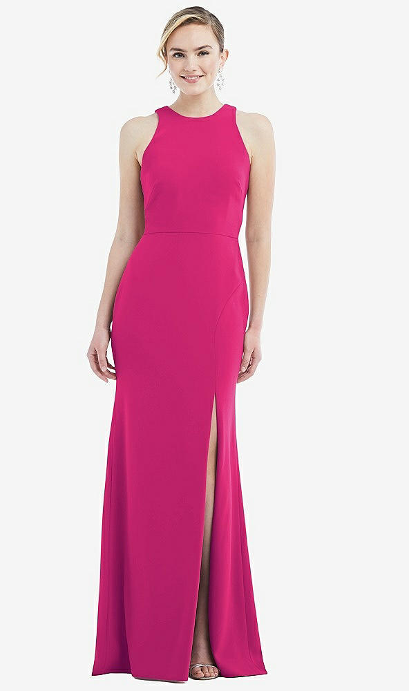 Back View - Think Pink & Mist Cutout Open-Back Halter Maxi Dress with Scarf Tie
