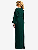 Rear View Thumbnail - Evergreen Long Puff Sleeve V-Neck Trumpet Gown