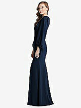 Alt View 2 Thumbnail - Midnight Navy Long Puff Sleeve V-Neck Trumpet Gown